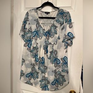 U. Vomade 2XL Womens Short Sleeve V-Neck Boho T-Shirt  Blue Paisley Flowy Flare
